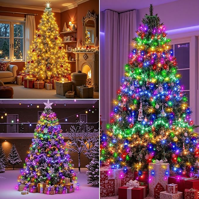 Mlambert Christmas Tree Lights, 7.5ft 16 Lines Fairy String Light, 8 Modes 480 LED Xmas Lighting with Remote Timer for Holiday, Warm White/Multicolor