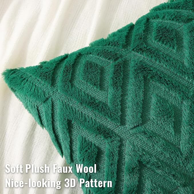 decorUhome Christmas Couch Throw Pillow Covers 18x18 Set of 2, Decorative Soft Plush Faux Wool Neutral Accent Pillow Covers for Bed Sofa Living Room, Green