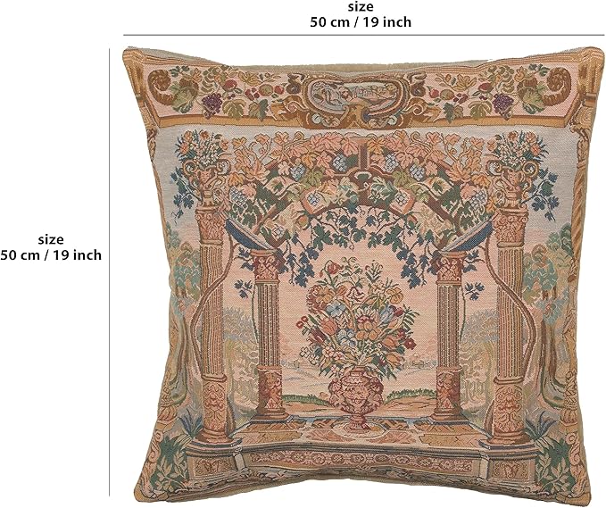 Charlotte Home Furnishings Floral Decorative Throw Pillow Cover 19x19 in, Terrasse Columns French Country Couch Pillow Case, Home Decor Cozy Tapestry Cushion Cover, European Cotton Jacquard Woven