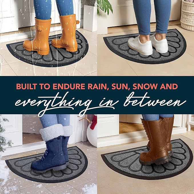 ubdyo Front Door Mat - Low Pile Front Door Mat Outside Entrance - Muddy Dirt Trapping Welcome Matt Outdoor - Rubber Backing Anti Slip Indoor Doormat Entrance, 29" x 17", Bright Grey
