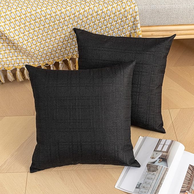 Kevin Textile Pack of 2 Decorative Outdoor Waterproof Throw Pillow Covers Checkered Pillowcases Classic Cushion Cases for Patio Couch Bench 20 x 20 Inch Black