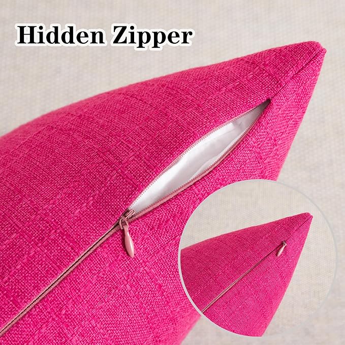 Kevin Textile Pack of 2 Outdoor Waterproof Pillow Covers Valentines Day Decorative Throw Pillow Covers Square Checkered Couch Pillow Covers for Patio Tent Bed Sofa Living Room 20x20 Inch Hot Pink