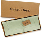 Solino Home Linen Table Runner 36 Inches - 100% Pure Linen Sage Green Hemstitch Table Runner 14 x 36 Inch Ideal for Dresser and Coffee Tables - Fall, Thanksgiving, Christmas - Classic Hemstitch