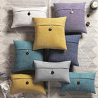 Phantoscope Pack of 2 Farmhouse Throw Pillow Covers Button Vintage Linen Solid Decorative Pillow Cover for Couch Bed and Chair Dark Yellow 18 x 18 inches 45 x 45 cm