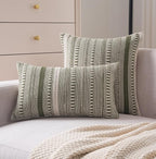 Boho Throw Pillow Covers 12x20 Inch Set of 2, Farmhouse Decorative Couch Pillow Cases, Green Accent Pillows of Bed, Sofa Bedroom Living Room Home Decor Cushion Cover