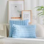 DEELAND Pack of 2,Double-Sided Faux Fur Plush Decorative Throw Pillow Covers Fuzzy Striped Soft Pillowcase Cushion Covers for Sofa Couch Bedroom Lightblue 16x16 inch
