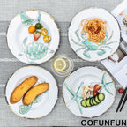 Melamine Salad Plates Set of 4, Salad/Dessert Plate for Outdoor/Indoor Use, Shatterproof, BPA Free, Dishwasher Safe Small Dinner Plates, Marine Life