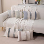Boho Lumbar Pillow Covers Set of 2-12x20 Inch Black Accent Striped Decorative Farmhouse Coastal Long Boho Throw Pillows, Neutral Textured Pillowcases for Couch Bed, Sofa Home Decor