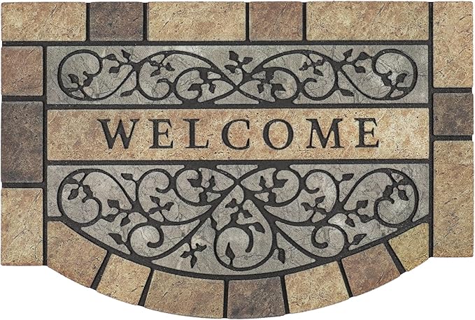 New Large 36"x24" Heavy Duty Welcome Mat Outdoor with Non-Slip Rubber Backing - Durable Outdoor Door Mat for Front Door Entrance, Garage, Patio & High Traffic Areas - Stone Scroll Design