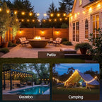 Solar String Lights Outdoor Waterproof 54 FT 16 Sockets 17 LEDs Patio Lighting, USB Charge & Remote Controlled Dimmer Timer, Solar Outdoor Lights for Patio Yard Outside Camping Party 2700K