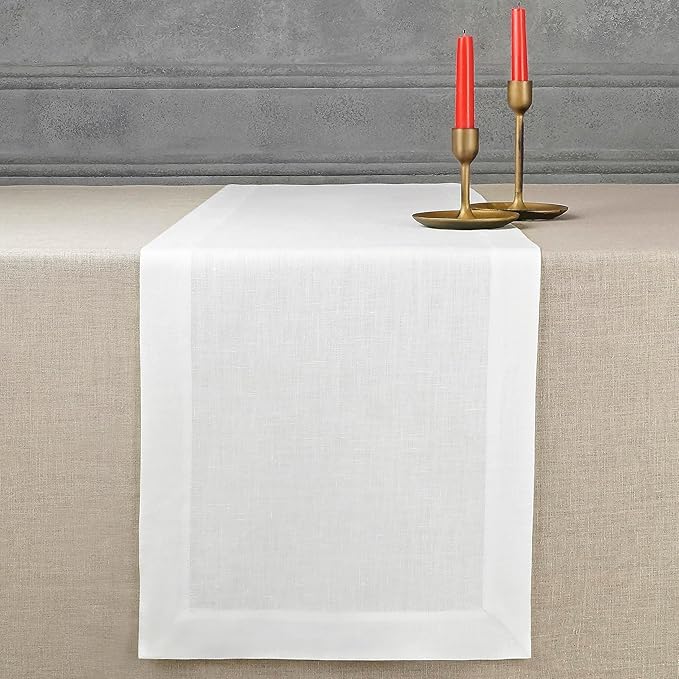 D'Moksha Homes Linen White Table Runner 48 Inches - 100% Pure Linen Table Runner 14 x 48 Inch for Coffee Tables, Dresser, Fall, Autumn and Halloween - Machine Washable