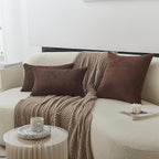 Home Brilliant Euro Pillows 26x26 Set of 2 Large Solid Striped Corduroy Euro Throw Pillow Cushion Cover Sham for Patio, 26 x 26 inch, Brown