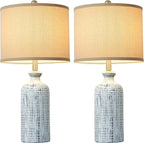Living Room Lamps Set of 2, 25.8" Ceramic Table Lamps for Bedrooms with Linen Shade, Modern Farmhouse Lamps for Nightstand with Rotary Switch