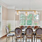 Brushed Brass Gold Chandelier Light Fixture with 7" Stained Glass Shade, 30" W Modern Pendant Lighting for Kitchen Island Dining Room
