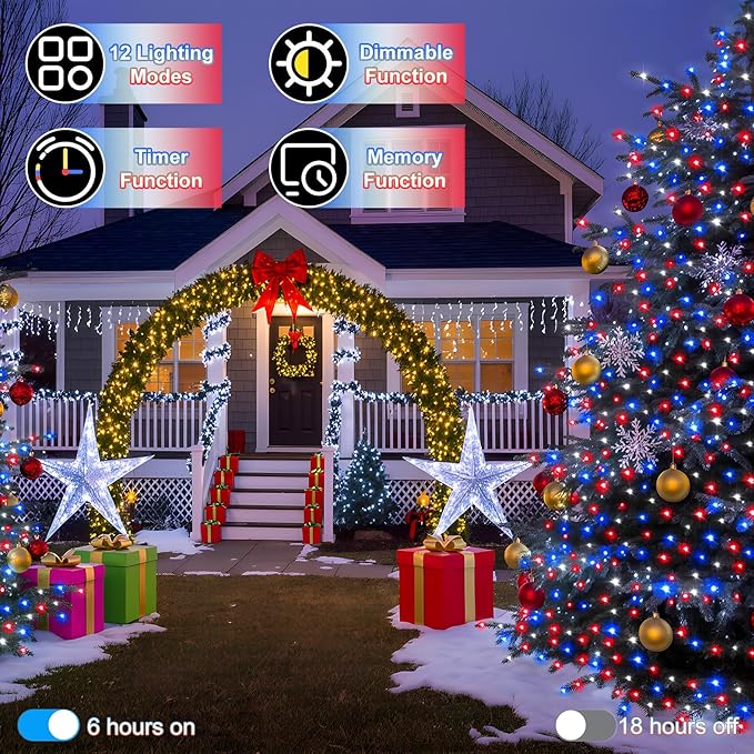 1500 LED 470FT Christmas String Lights Outdoor, 12 Pro Modes and Timer Memory & Brightness, Plug in Waterproof Dark Green Wire Twinkle Light for for Xmas Yard Tree Wedding Party Decor Red White Blue