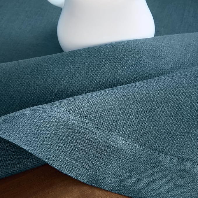 Solino Home Linen Table Runner 120 Inches Long - 100% Pure Linen Peacock Blue Table Runner 14 x 120 Inch - Fete