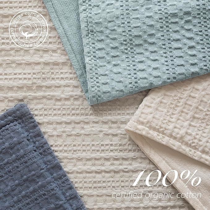Foindtower Set of 2 Decorative Cotton Waffle Weave Throw Pillow Covers Euro Shams Cushion Covers Accent European Pillowcase for Bed Couch Sofa Bedroom Living Room Home Decor 18×18 Inch Light Blue