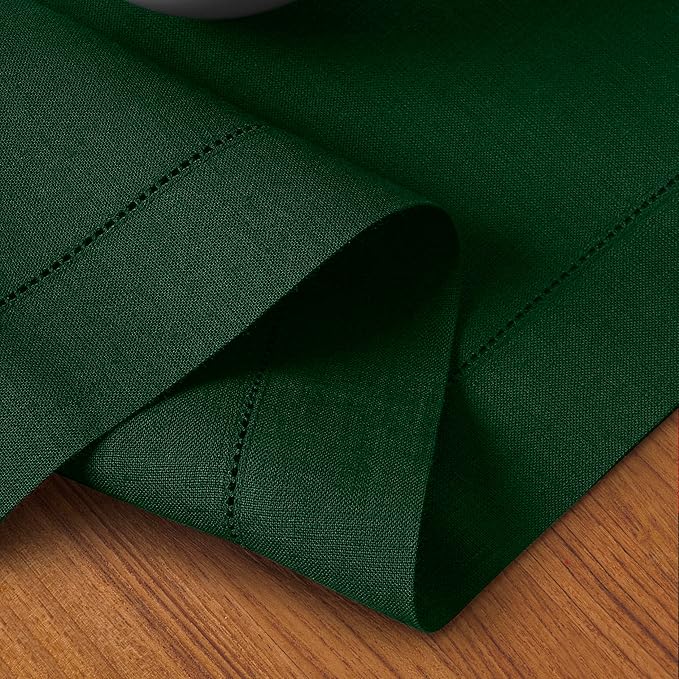 D'Moksha Homes Linen Forest Green Table Runner 108 Inches Long - 100% Pure Linen 14 x 108 Inch Table Runner for Fall, Autumn and Halloween - Classic Hemstitch