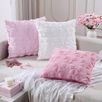 Light Pink Christmas Pillow Covers 18x18 Set of 2 Valentine Coquette Room Decor Faux Fur Bow Soft Aesthetic Plush Preppy Fluffy Decorative Throw Cushion Case for Sofa Couch Bed Chair Living Room