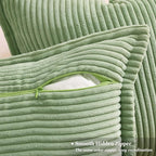 decorUhome Corduroy Sage Green Throw Pillow Covers 24x24 Set of 2 Decorative Soft Boho Farmhouse Euro Couch Pillow Covers for Living Room Bed Sofa Broadside Striped Pillow Cases