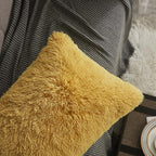 WERDIM Shaggy Faux Fur Pillowcases 2 Pack Button Closure Velvet Pillow Shams Standard/Queen Size (Yellow, 20 X 26 Inches)