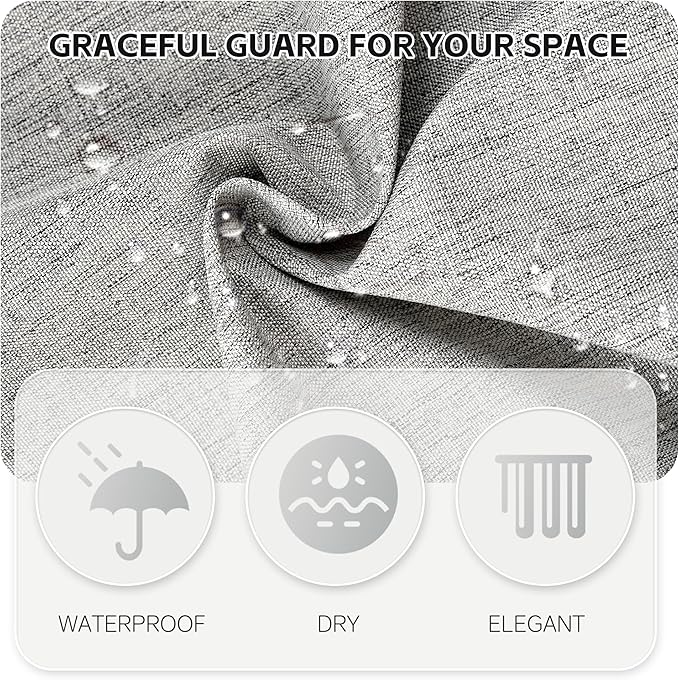 Grey Scalloped Edge Shower Curtain Linen Textured with 12 Metal Hooks Cute Heavy Duty Washable Waterproof Neutral Thick Chic Shower Curtain Sets for Hotel Bathroom 72x72 inches