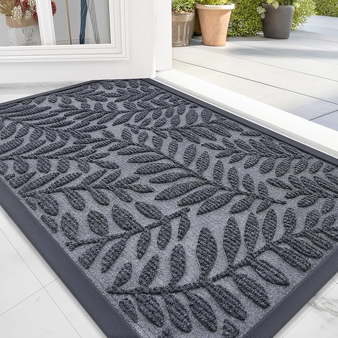 OLANLY Door Mat Indoor Outdoor Entrance, 29.5x17, Waterproof All-Weather All-Season Doormat, Sturdy Natural Rubber, Stain and Fade Resistant, Low Profile, Easy Clean Patio Entryway Mat, Grey