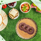 3Pcs Wood Grain Serving Tray Round Melamine Platter 10 Inch Dessert Plates for Camp-Fire Party Camping Woodland Animal Baby Shower Birthday Party Supplies
