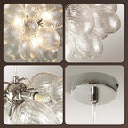 20 in. Bubble Ball Glass Chandelier Clear Swirled Ribbed Blown Glass Pendant Light Fixture for Bedroom Restaurant Dining Room Over Table