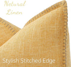 decorUhome Decorative Outdoor Throw Pillow Covers 12x20 Set of 2, Lumbar Linen Rustic Neutral Farmhouse Euro Pillow Covers with Stitched Edge for Couch, Sofa, Living Room, Mustard Yellow