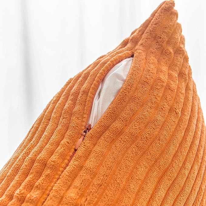 Home Brilliant Burnt Orange Pillow Covers 18x18 Striped Corduroy Throw Pillow Cover Set of 2 Decorative Couch Fall Rust Pillow Covers for Halloween Thanksgiving, 18 x 18 inch, Orange