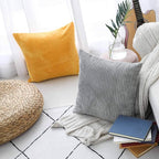 Home Brilliant Yellow Throw Pillow Covers 18x18 Set of 2 Super Soft Couch Pillow Covers Decorative Striped Corduroy Mustard Throw Pillows for Couch Bed Spring, 18 x 18 inch, Sunflower Yellow