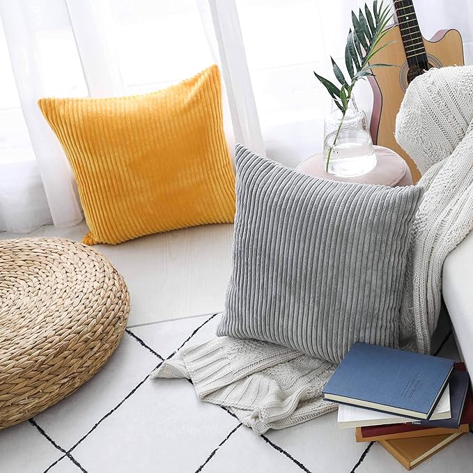 Home Brilliant Fall Pillow Covers 20x20 Solid Striped Corduroy Plush Velvet Cushion Cover for Couch Winter Decor, Set of 2, 20 x 20 Inch, Sunflower Yellow