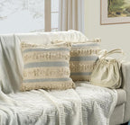 GRUHUM Throw Pillow Covers 18x18 Inch Set of 2 Boho Decorative Handwoven Fancy Tufted Cushion Case for Living Room Bedroom Sofa Couch Farmhouse Car Home Decor Cotton Comfy Square Modern 18"x18", Cream