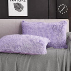 WERDIM Shaggy Fluffy Faux Fur Pillowcases 2 Pack Button Closure Velvet Pillow Shams Standard/Queen Size (Lilac, 20 X 26 Inches)