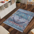 Washable Soft Small Boho Area Rugs, Rags Rug, Printed Carpet Chennile Rugs for Living Room 27x45 inch Teal Blue Multi,Machine Washable Printed Rugs - 30% Cotton, 70% Polyester