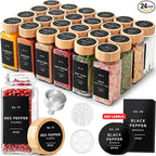 EDELHAUS® Square Spice Jars with Bamboo Wooden Lid (Pack of 24) Spice Jars with Shaker Insert and 240 Labels - Bamboo Lid Glass Container for Spice Organisation [4.3 in × 1.8 in]