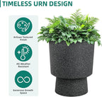 16.75"H Urn-Style Tall Planters, 2-Pack Modern Large Flower Pots for Outdoor Indoor, 2-in-1 Design Plant Containers for Garden Patio Yard Balcony Porch or Home Decor, White Terrazzo, UV-Protect