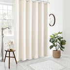 92 Inch Shower Curtain Linen Neutral Extra Long Bath Curtain for Bathroom Earth Tone Boho Shabby Chic Country Rustic Cloth Drapes Bathroom Decor, Cream Colored Ivory, 72x92