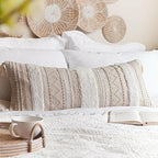 BlissBlush Cream Decorative Lumbar Throw Pillow Cover 14x36 Boho Long Cushion for Bed Neutral Accent Farmhouse Pillowcase for Bedroom Living Room Couch Sofa Home Décor (Cover ONLY, Pack of 1)