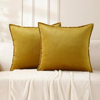 VAKADO Throw Pillow Covers 18x18 Set of 2 Gold Velvet Christmas Decor Decorative Couch Cushion Euro Pillowcases with Fringe Home Bed Decoration for Sofa Bedroom Office