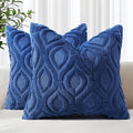 decorUhome Fall Throw Pillow Covers 18x18 Inch Set of 2, Soft Plush Decorative Faux Fur Dark Blue Solid Couch Pillow Covers, Accent Farmhouse Neutral Square Euro Pillow Cases for Sofa Bed Living Room