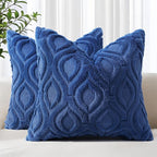 decorUhome Fall Throw Pillow Covers 18x18 Inch Set of 2, Soft Plush Decorative Faux Fur Dark Blue Solid Couch Pillow Covers, Accent Farmhouse Neutral Square Euro Pillow Cases for Sofa Bed Living Room