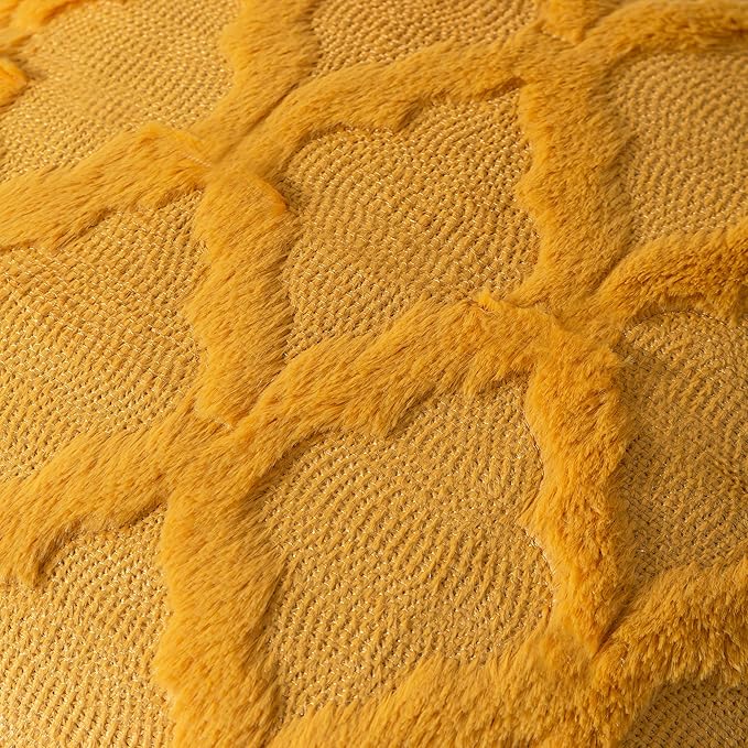 Set of 2 Soft Moroccan Throw Pillow Covers 12x20 Inch Plush Boho Decorative Pillow Cover Accent Cushion Case for Couch Sofa Bed, Mustard Yellow