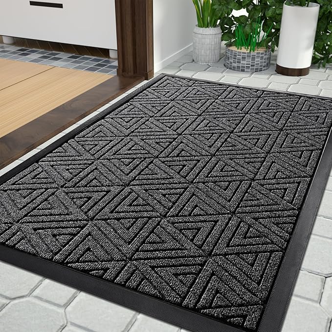 Yimobra Outdoor Mats for Front Door, Stops Mud & Dirt at Entrance, Fits Garage & Patio, All-Weather Waterproof Non Slip Outdoor Indoor Welcome Mat, 29.5x17 Mix Grey