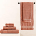 BIOWEAVES 100% Organic Cotton 700 GSM Plush 6-Piece Premium Towel Set GOTS Certified, 2 Bath Towels, 2 Hand Towels & 2 Washcloths - Burnt Orange