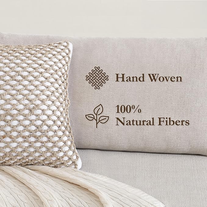 Boho Living Jada Premium Woven Design, Living Room Décor, Decorative Throw, (1) 18" x 18" Pillow Cover with Insert, White