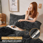 XeGe Faux Fur Throw Pillow Cases, Plush Shaggy Ultra Soft Pillow Covers, Fluffy Crystal Velvet Decorative Pillowcases, Furry Fuzzy Pillow Shams Zipper Closure, Set of 2(King, Dark Gray)