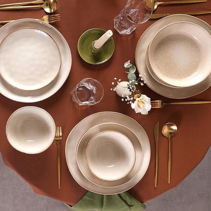 Karaca Aria Reactive Tableware Set for 6 People, 24 Pieces, Beige, Dining Tableware, Unique in The Foreground, Natural Colours, Cleanable and Durable