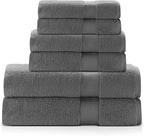 Premium Staple Cotton Bathroom Towel Set - Dark Gray 600 GSM 6-Piece Luxury Bath Towel Set 1 Stripe - 2 Bath Towels, 2 Hand Towels & 2 Washclothes Set - High Absorbent & Quick Dry for Gym, Spa, Hotel